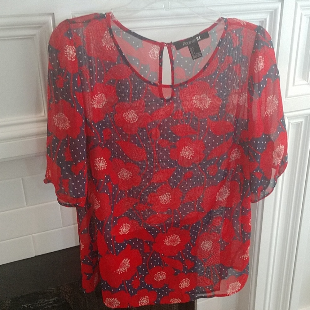 Floral & polkadot sheer top sz L